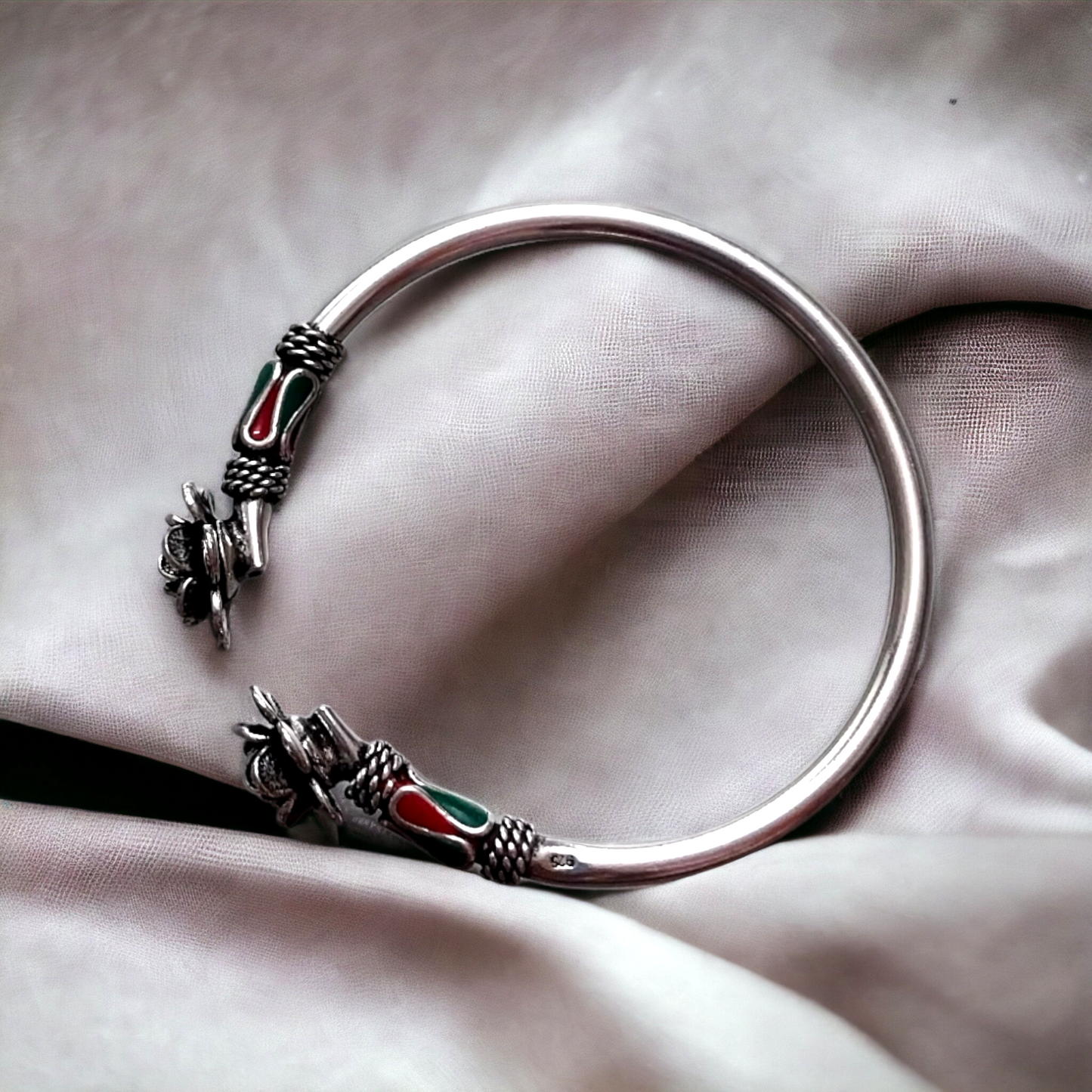 92.5 silver oxidized floral Kada Bangle | Allure Trinkets