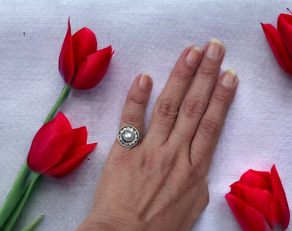 92.5 pure silver pearl rings