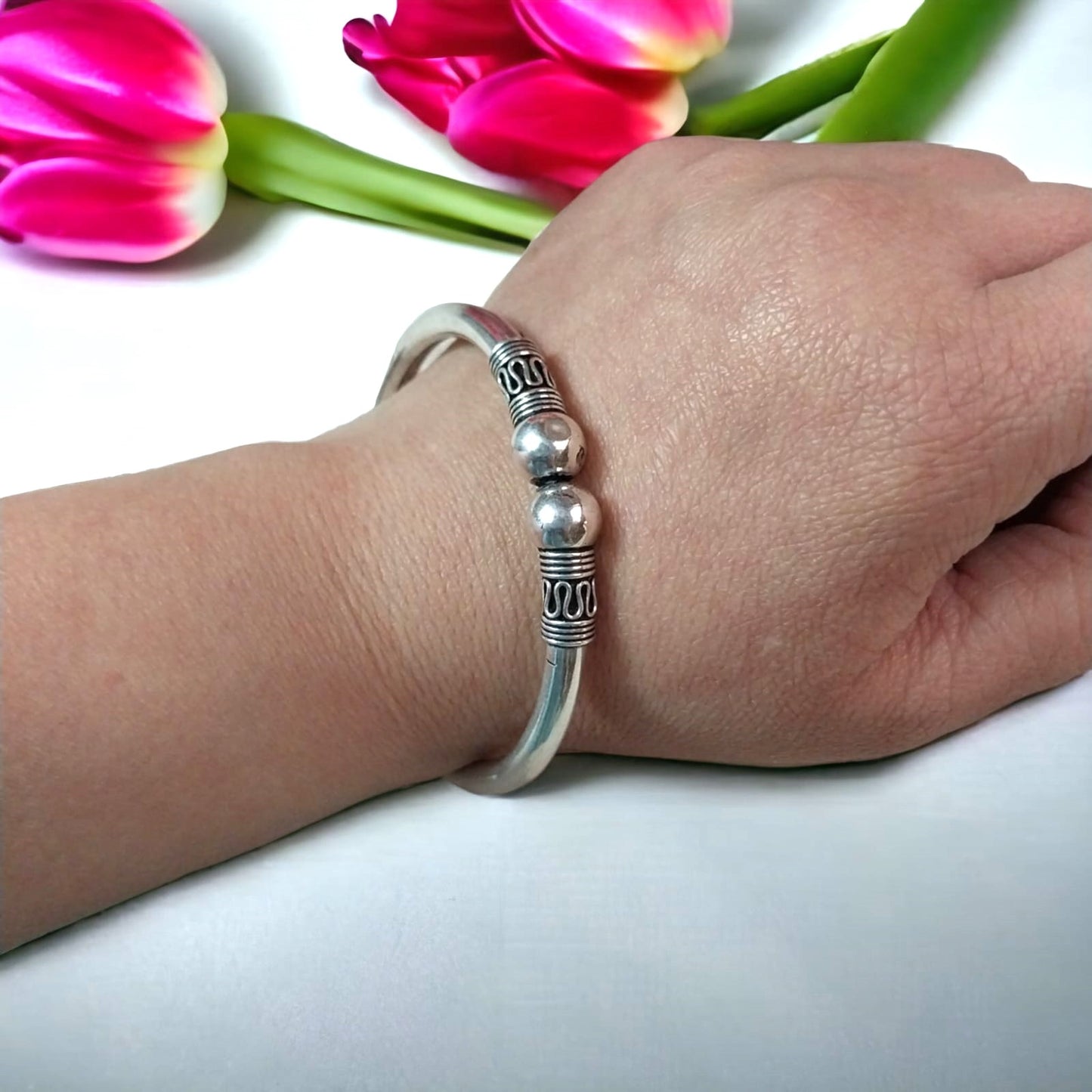 92.5 silver balls kada bracelet | Allure Trinkets