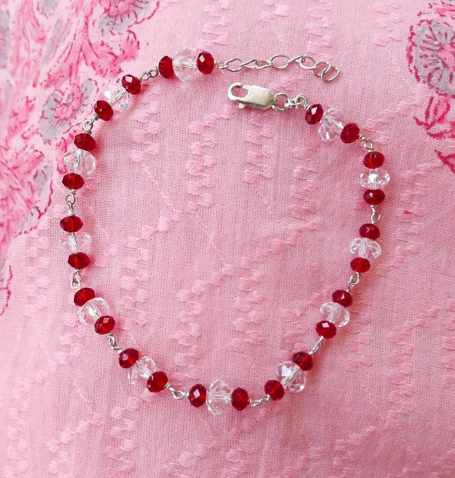 92.5 Silver Red Crystals Bracelet