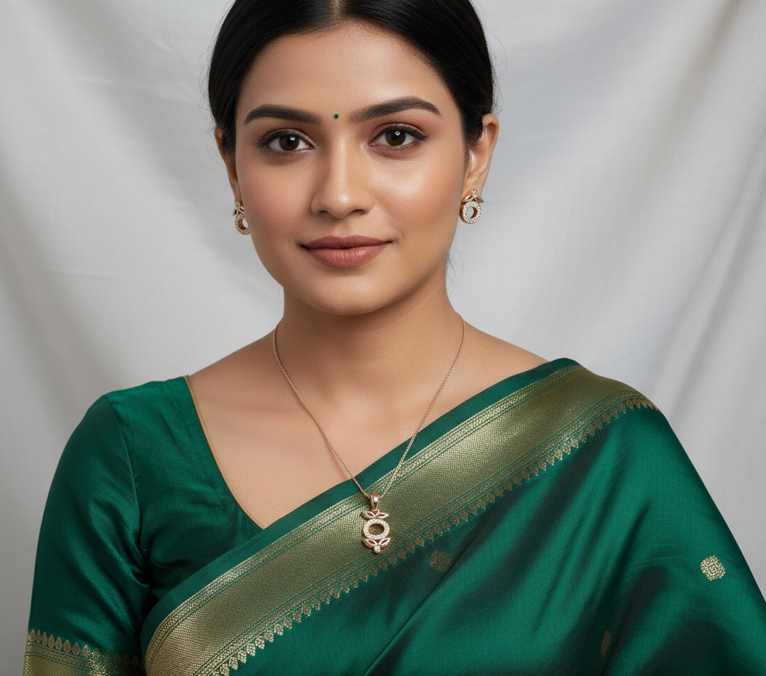 92.5 Pure Silver Aria Rose Gold AD Apple Pendant Set