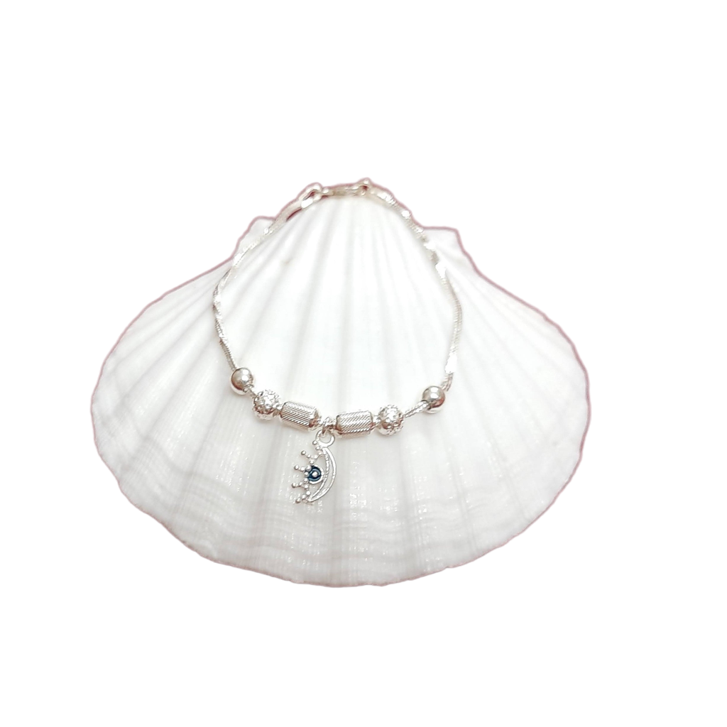 92.5 Pure Silver Fiza Evils Eye Oval Ball Bracelet