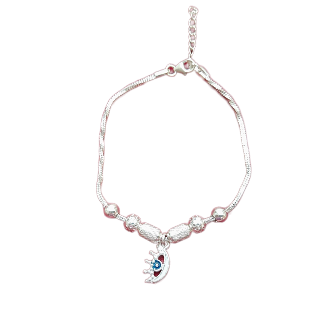 92.5 Pure Silver Fiza Evils Eye Oval Ball Bracelet