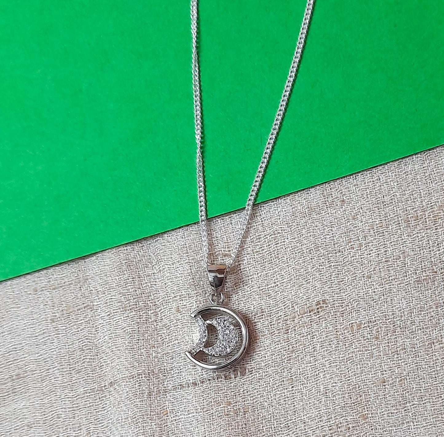 92.5 silver zircon moon pendant chain