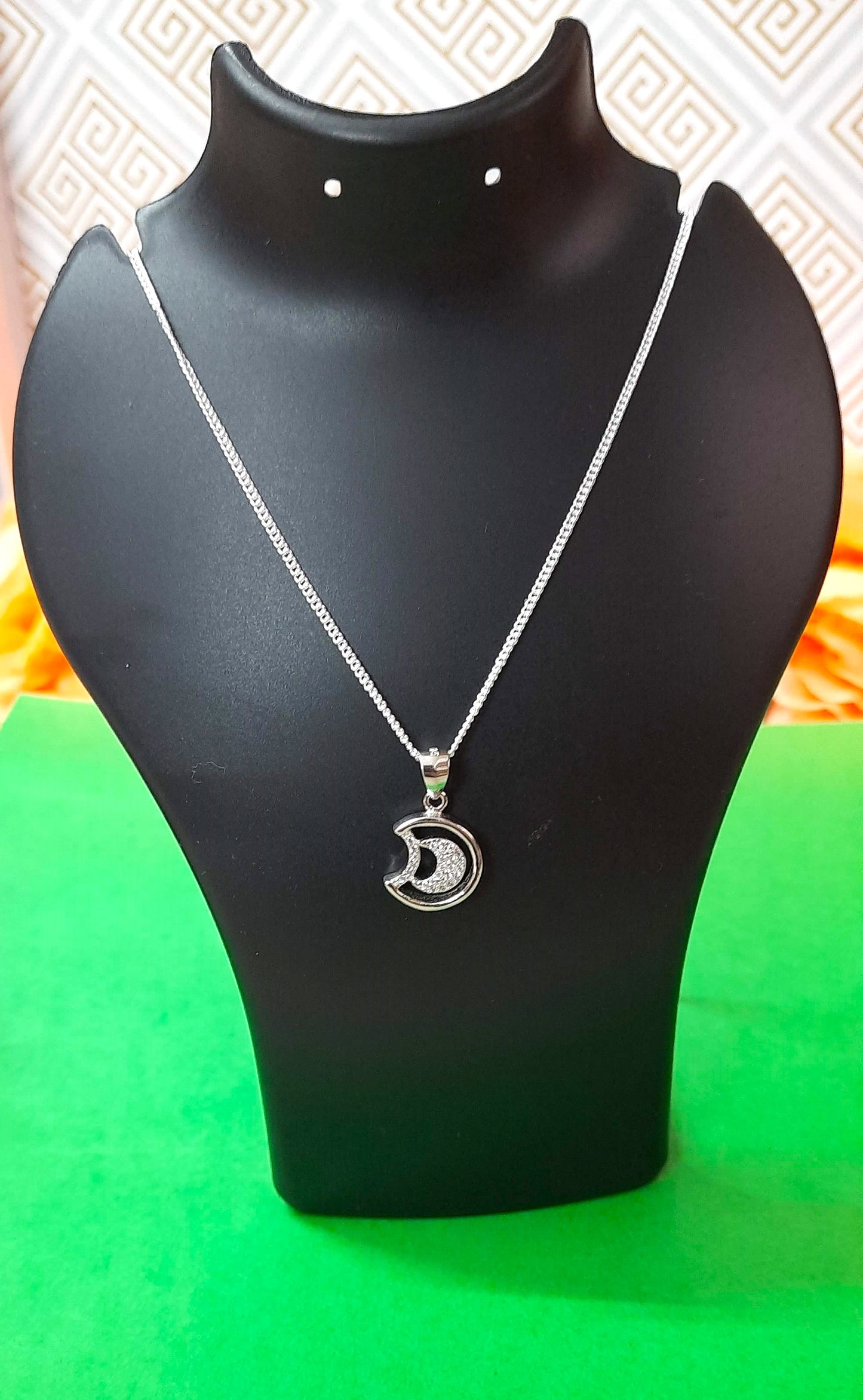 92.5 silver zircon moon pendant chain