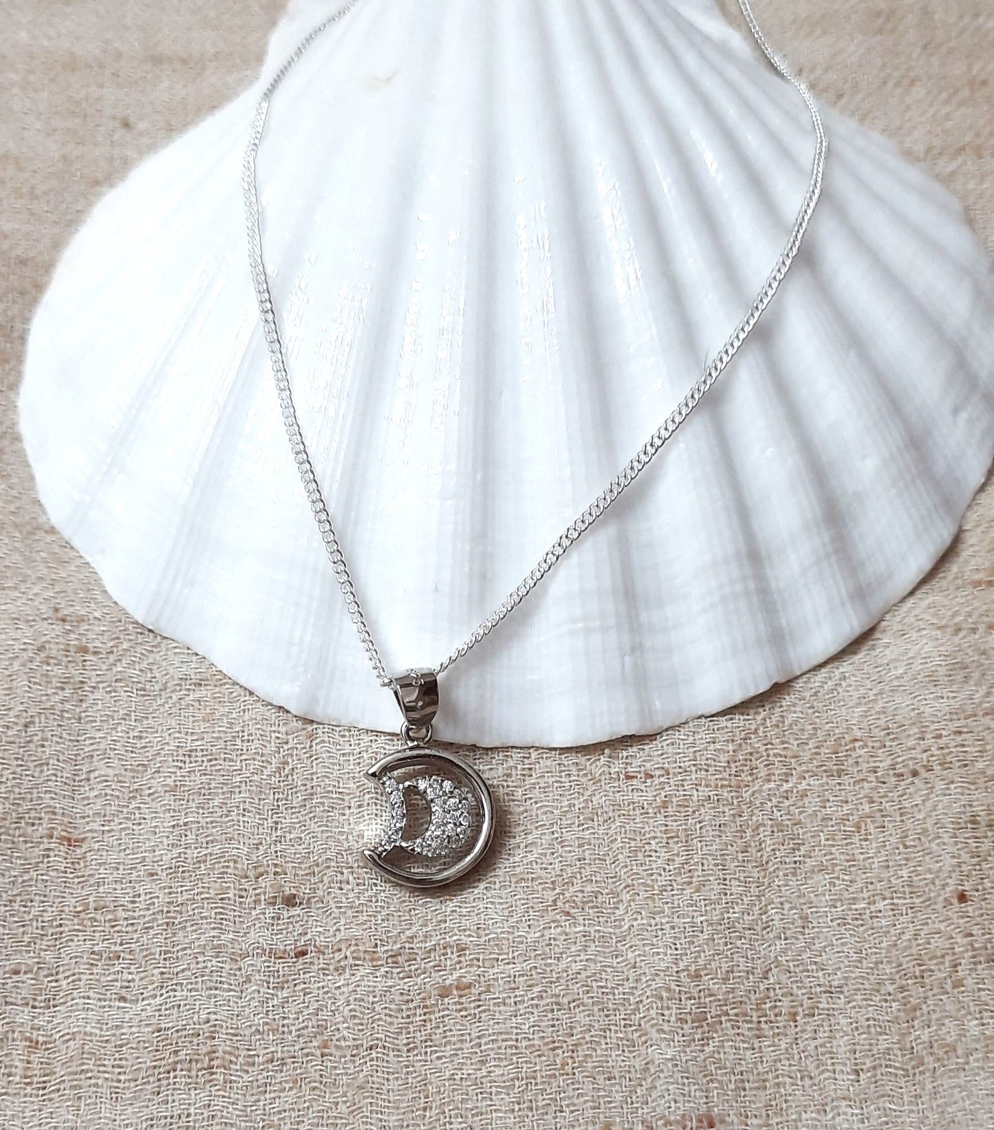92.5 silver zircon moon pendant chain