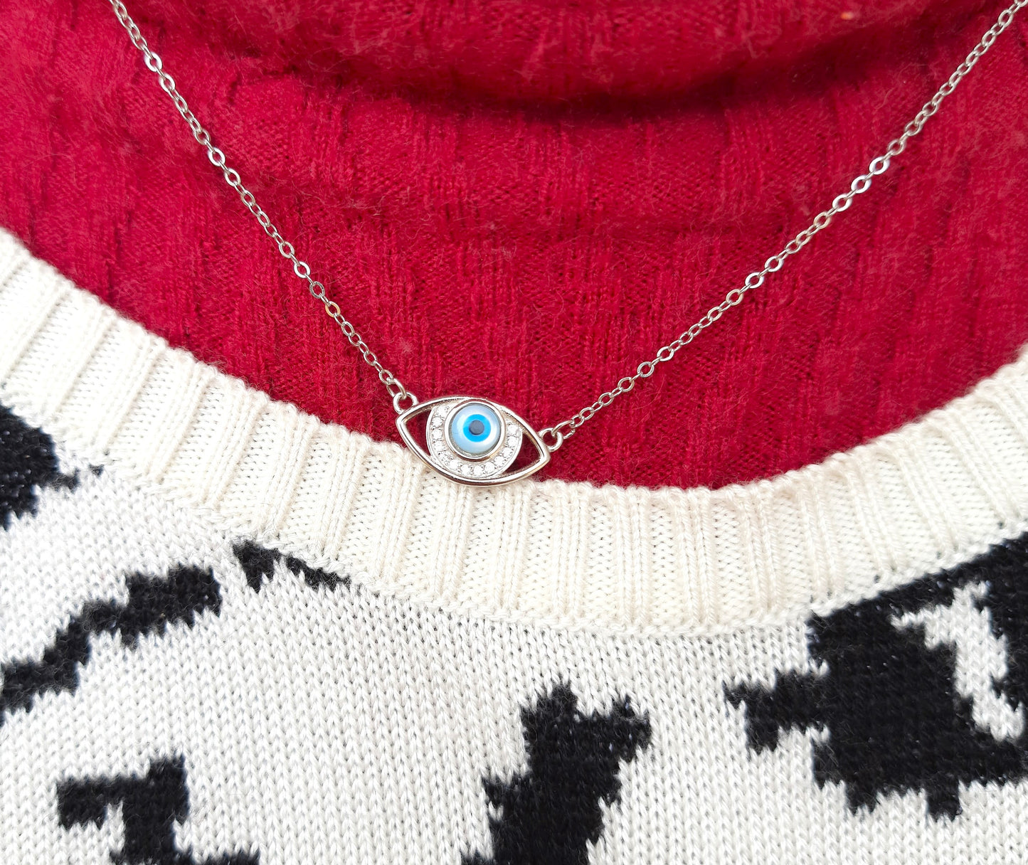 92.5 pure silver zircon evils eyes pendant chain | Allure Trinkets