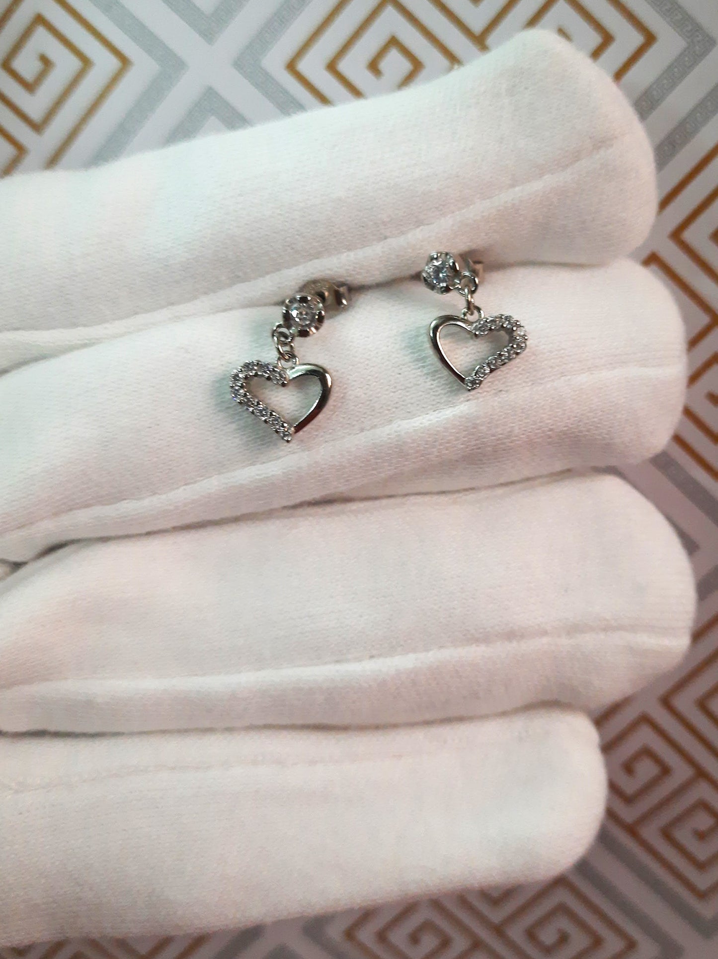 Hallmarked 92.5 Pure Silver AD Heart AnGel Valentine's Earings