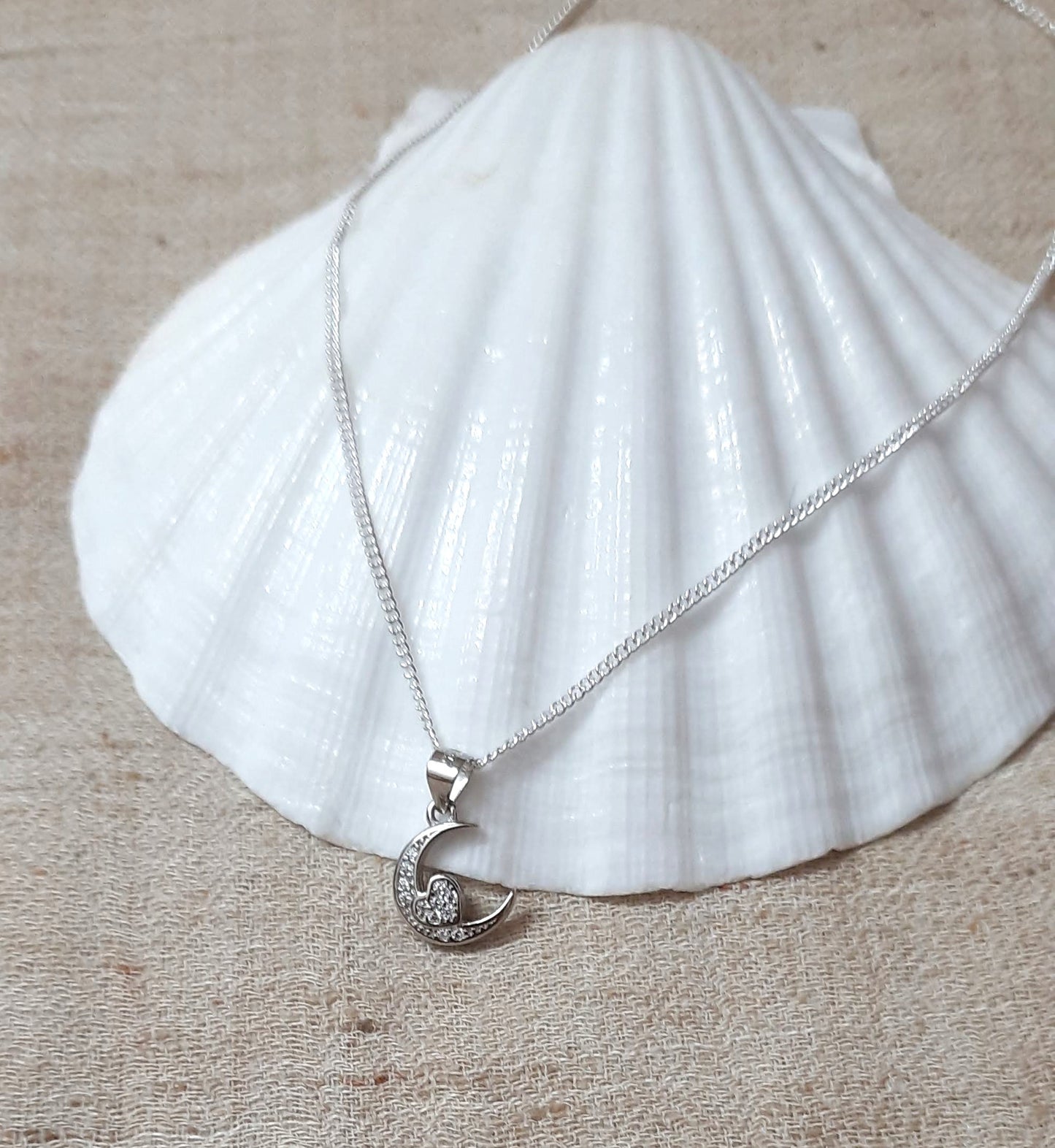 92.5 silver zircon moon pendant chain