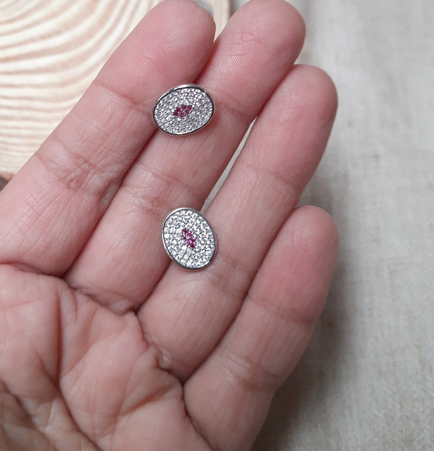 92.5 silver zircon pink oval earings