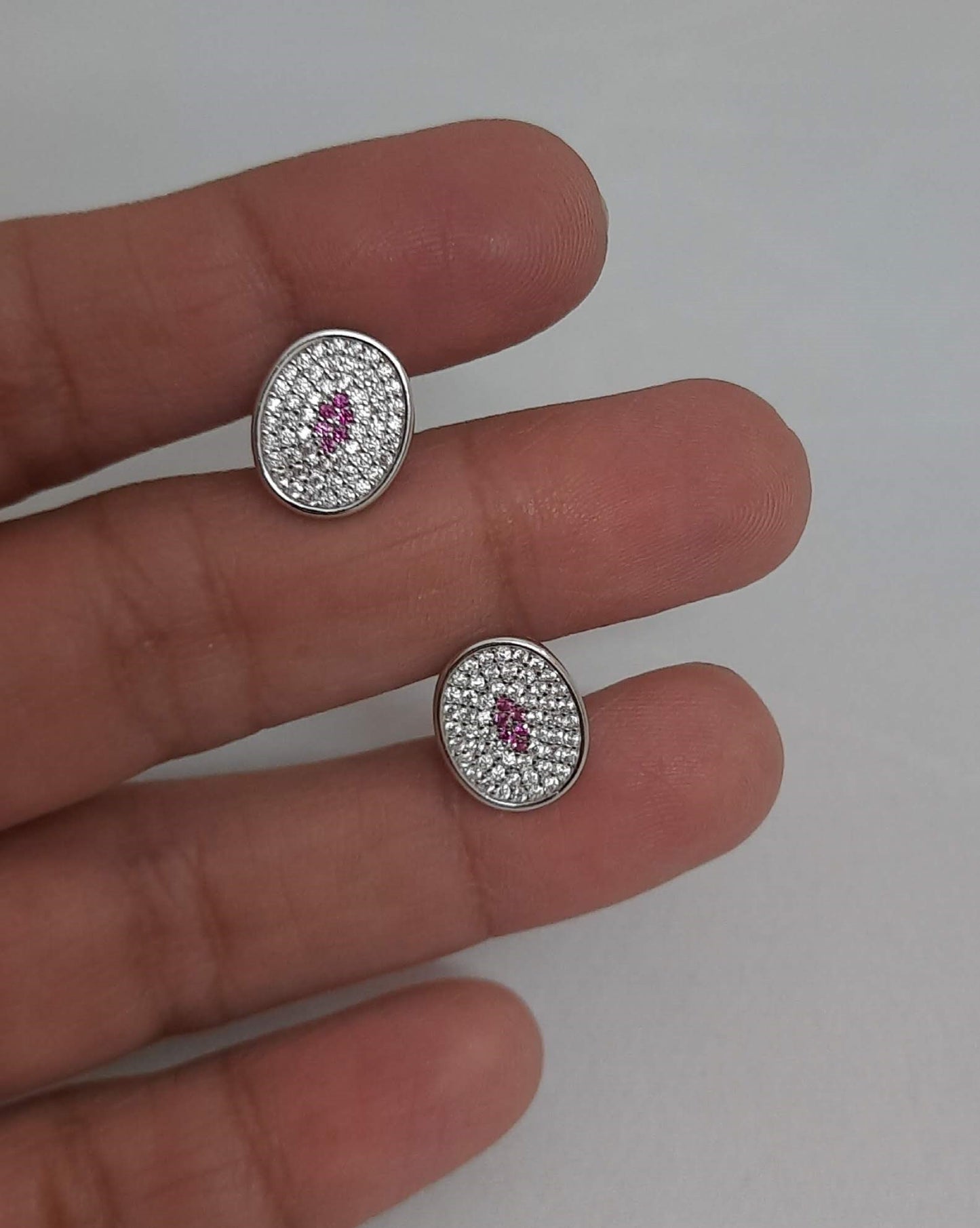 92.5 silver zircon pink oval earings