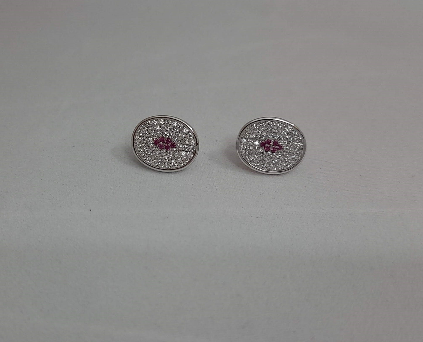 92.5 silver zircon pink oval earings