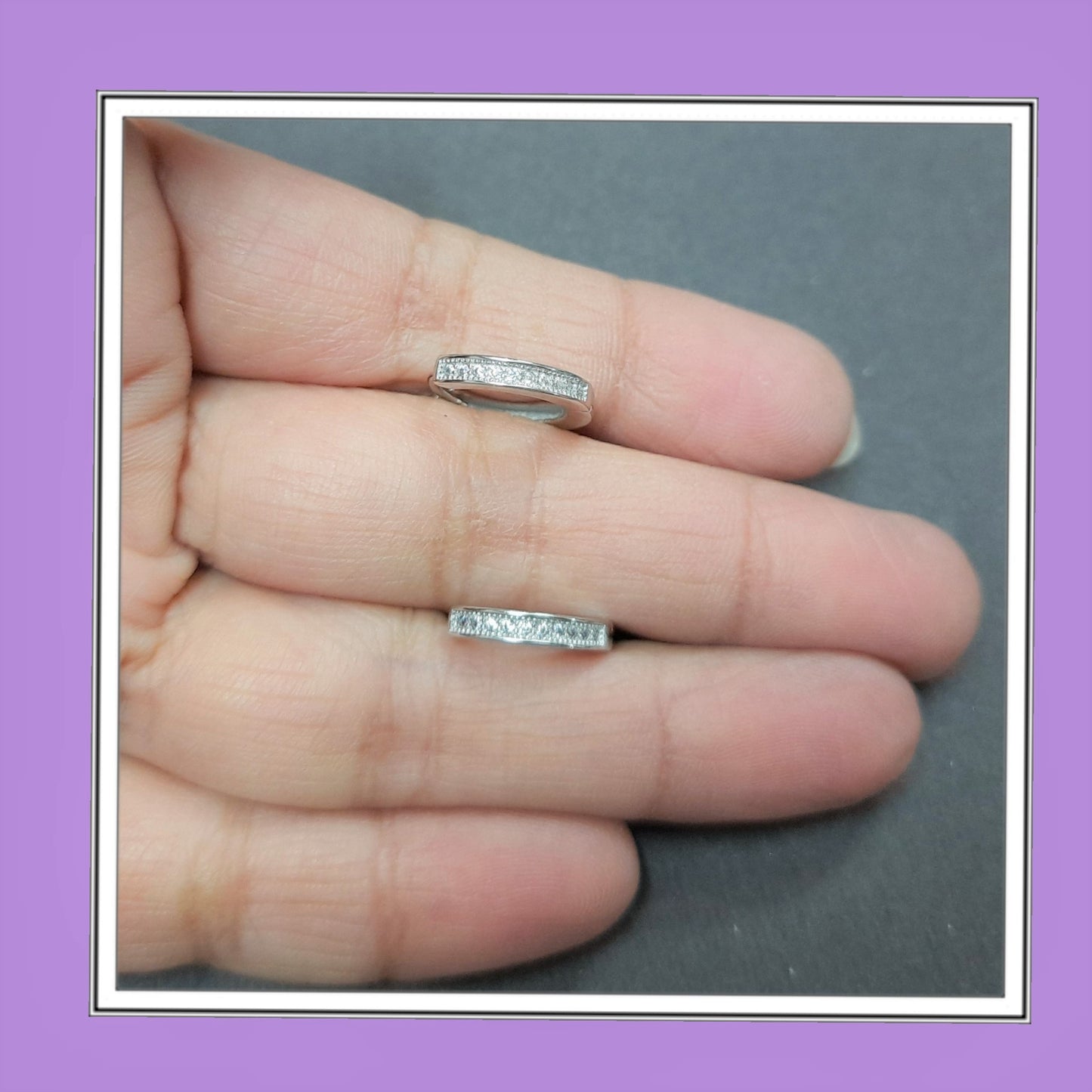 Hallmarked 92.5 Silver Rekha Zircon Single Line Italian Hoops