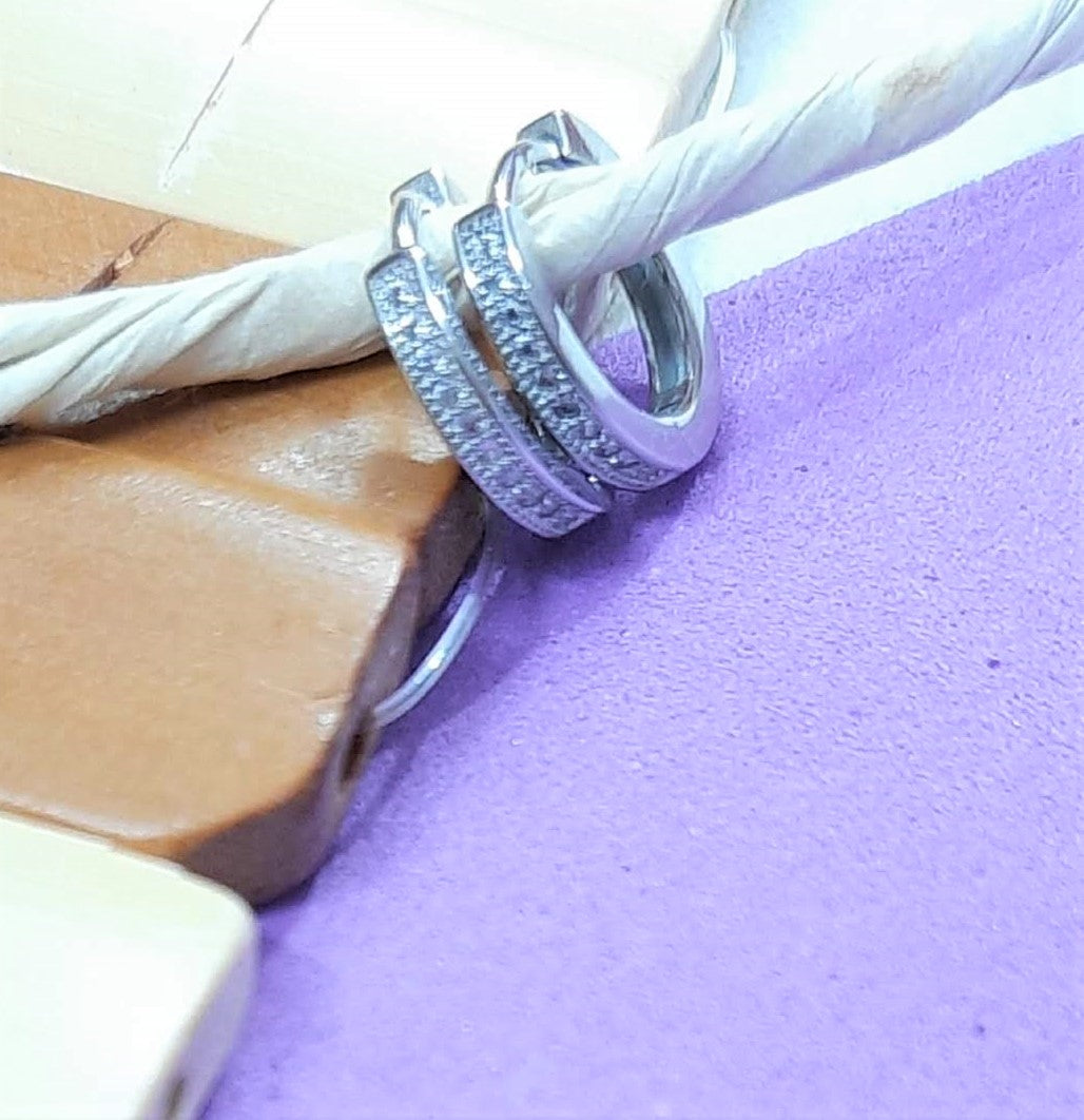 Hallmarked 92.5 Silver Rekha Zircon Single Line Italian Hoops