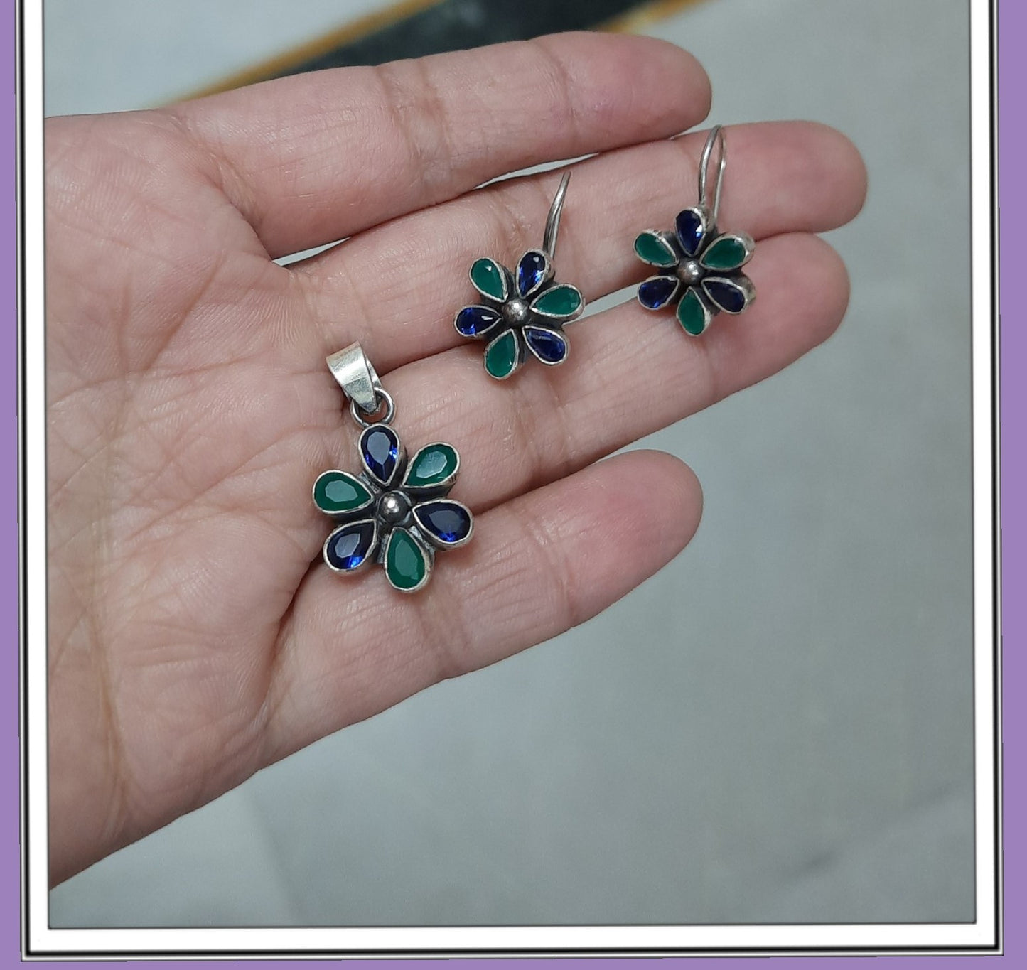 92.5 silver floral pendant set