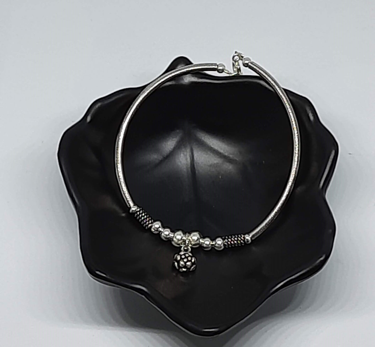 Hallmarked 92.5 Pure Silver Fora Floral Oxidized Kara Bracelet