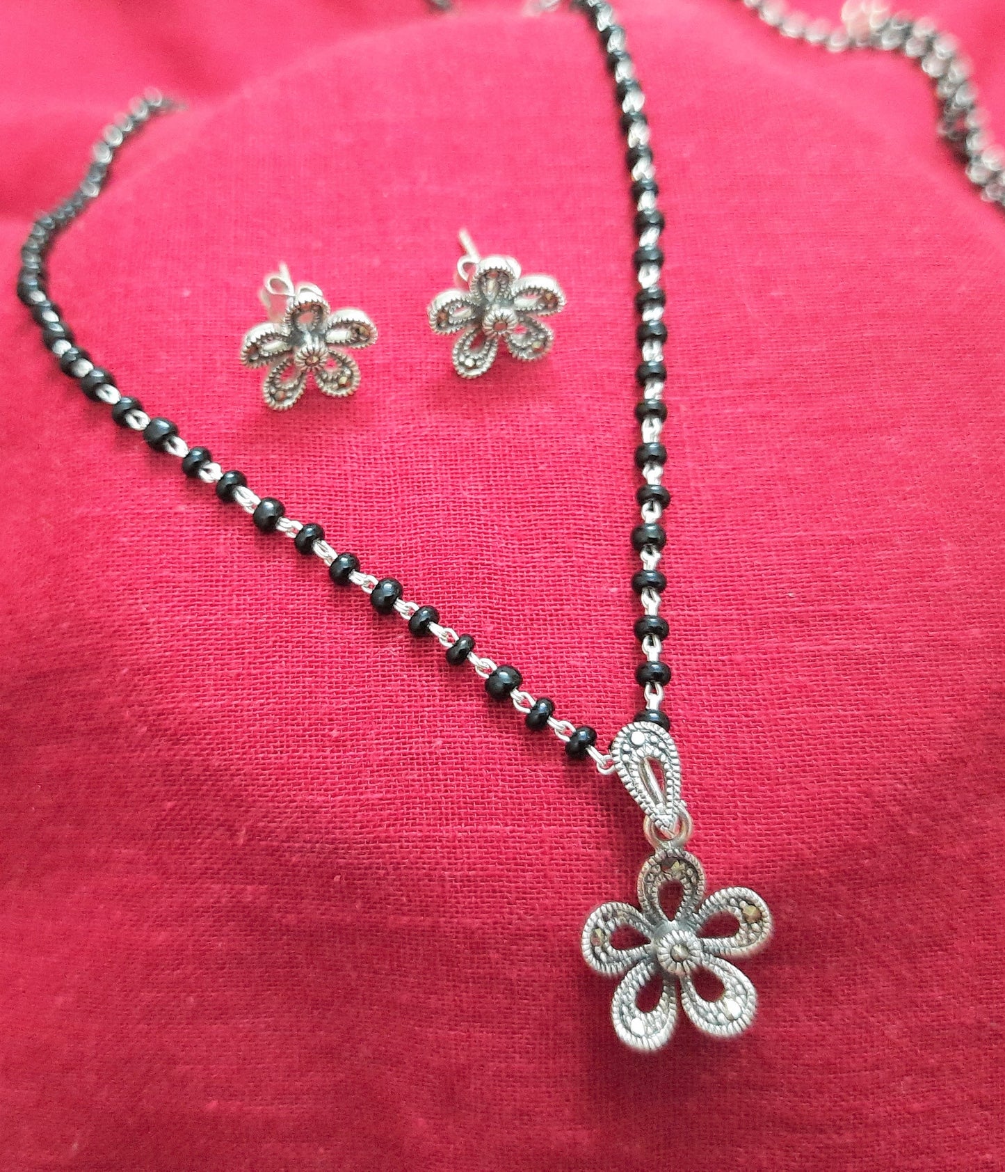 92.5 silver floral Mangalsutra pendant set