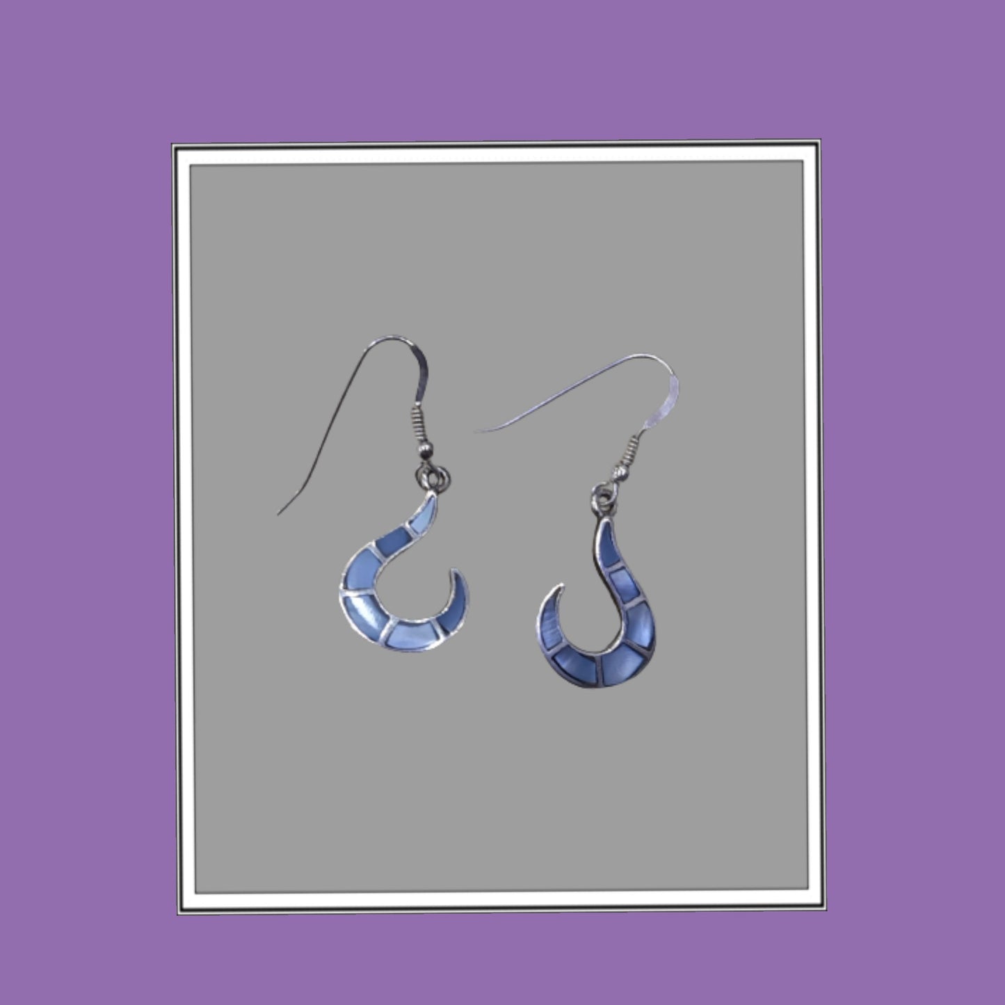 Hallmarked 92.5 Pure Silver Savi MOP Baby Blue Question Danglers