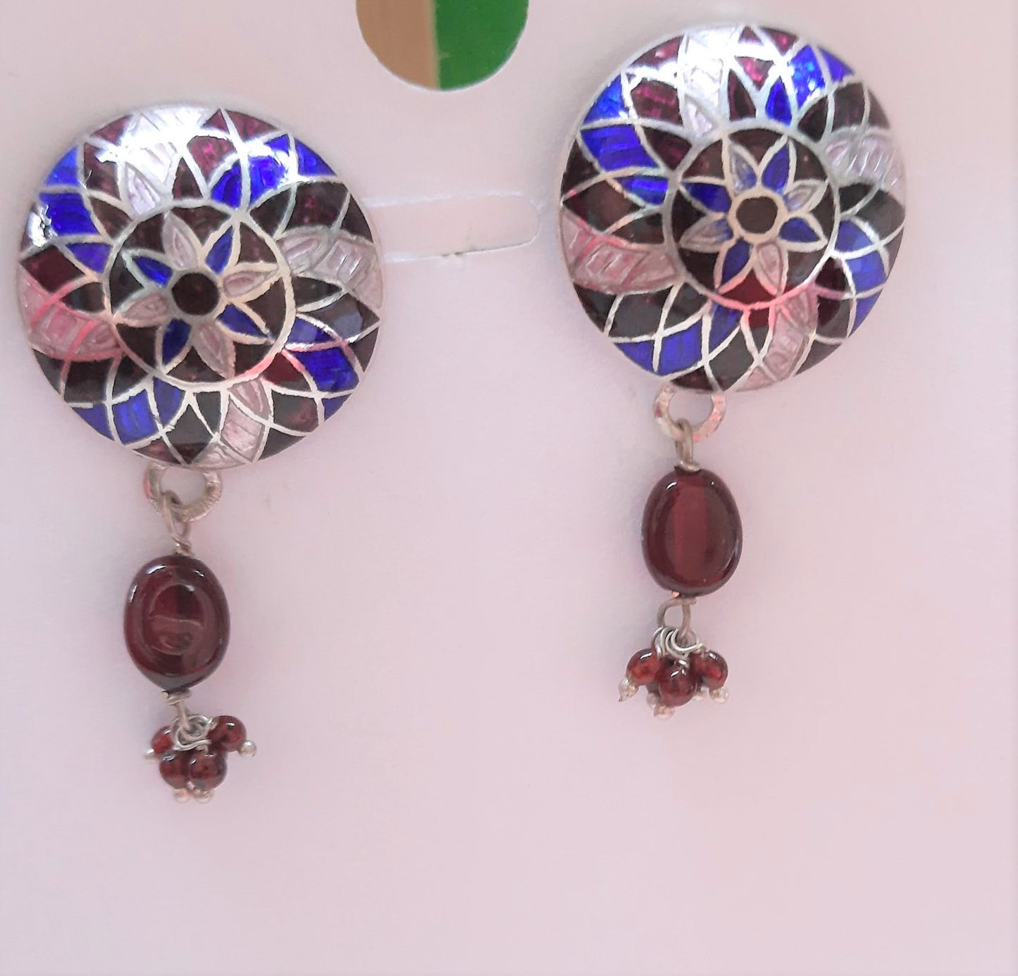 Hallmarked 92.5 Pure Silver Sheena Meenakari Dark Blue, Pink, Maroon Earings
