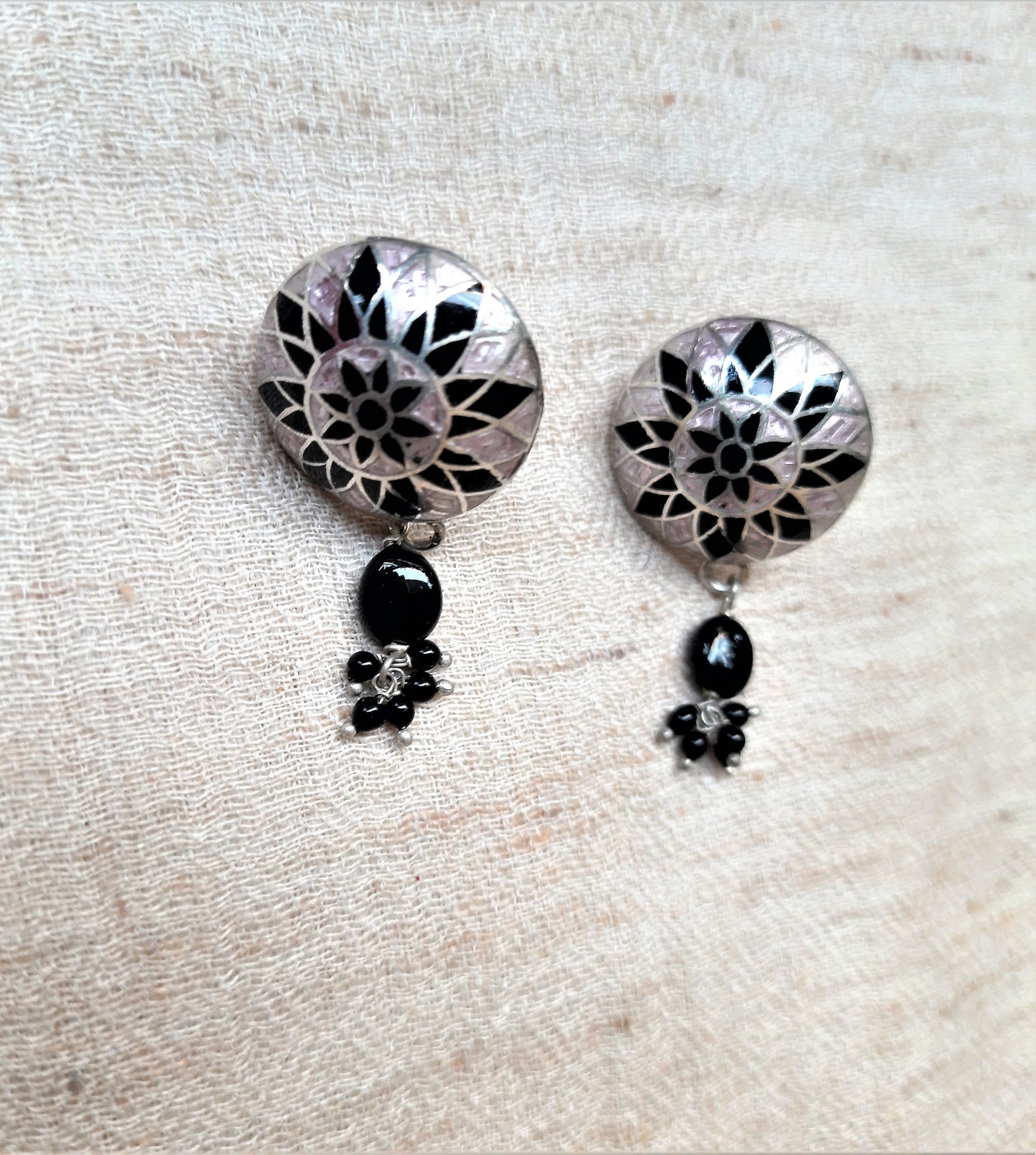 Hallmarked 92.5 Pure Silver Sheena Meenakari Pink, Black Earings