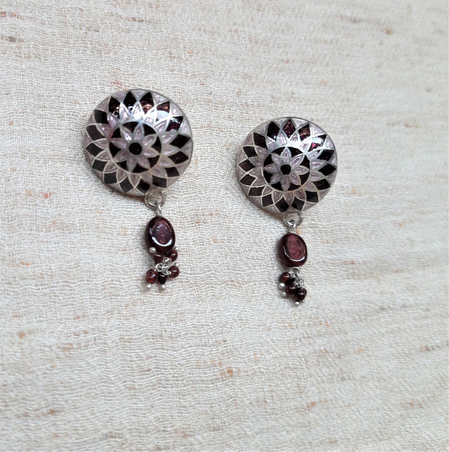 Hallmarked 92.5 Pure Silver Sheena Meenakari Pink, Maroon Earings