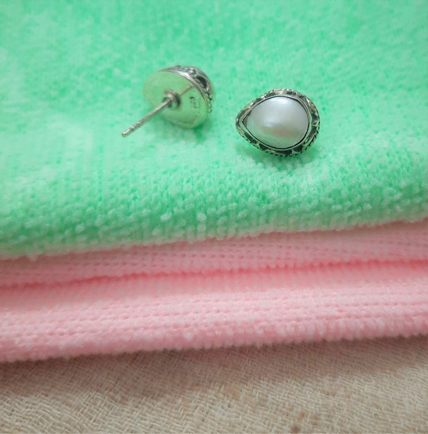 Hallmarked 92.5 Pure Silver Pia Oxidized Pearl Drop Earings