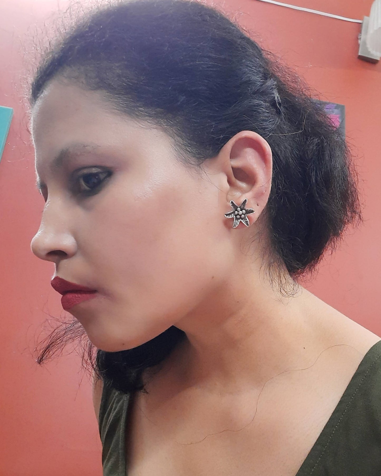 92.5 silver oxidized floral earrings