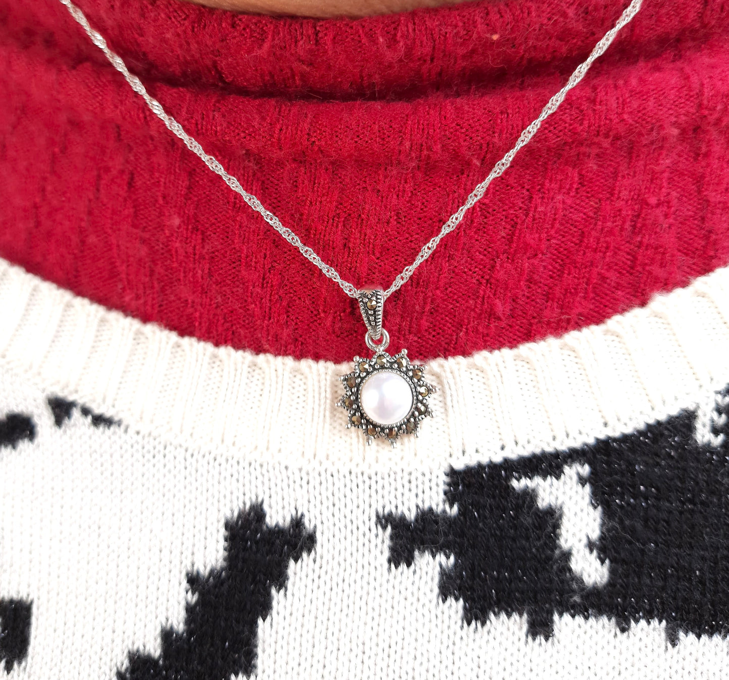 92.5 silver pearl pendent chain