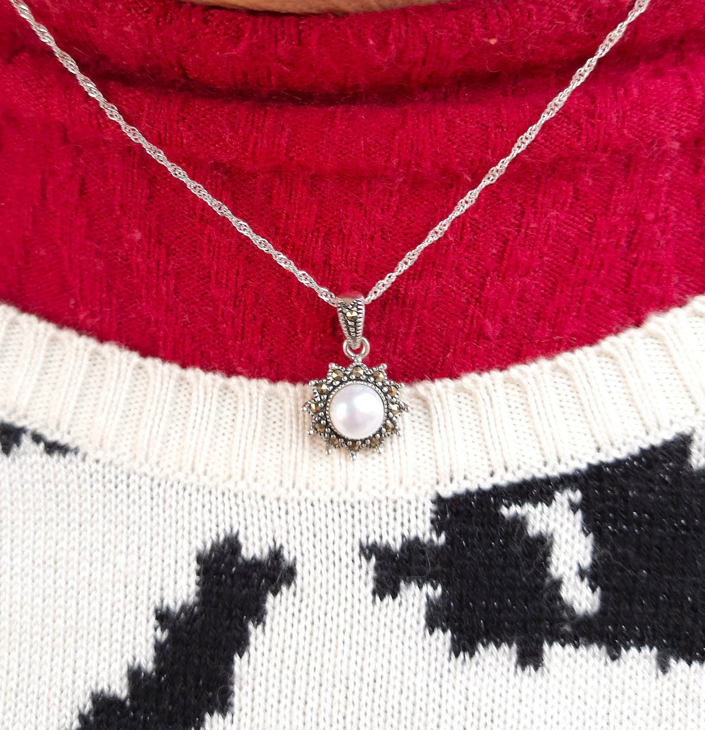 92.5 silver pearl pendant chain