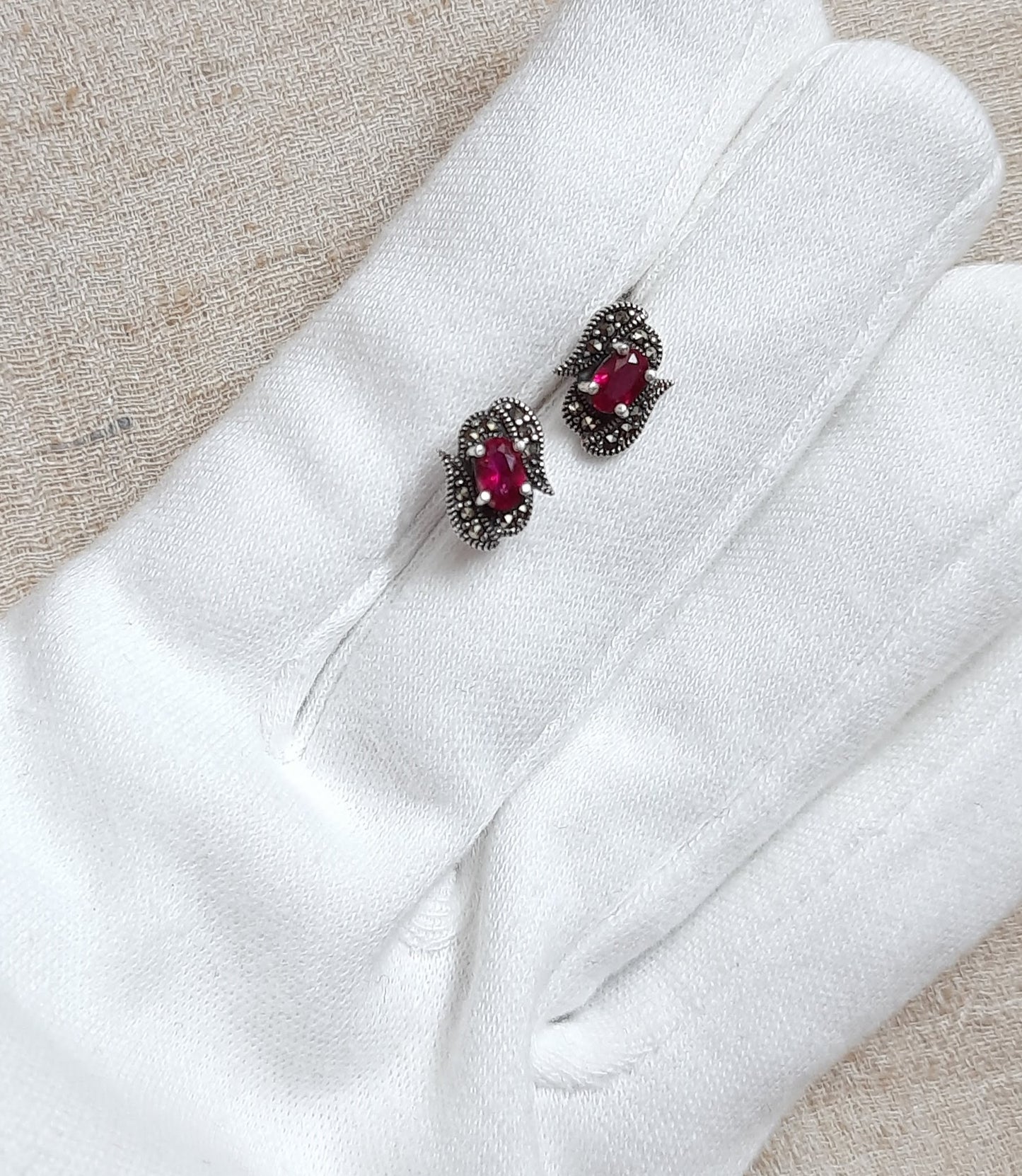 Hallmarked 92.5 Pure Silver Nisha Marcasite Pink Leaf Earings