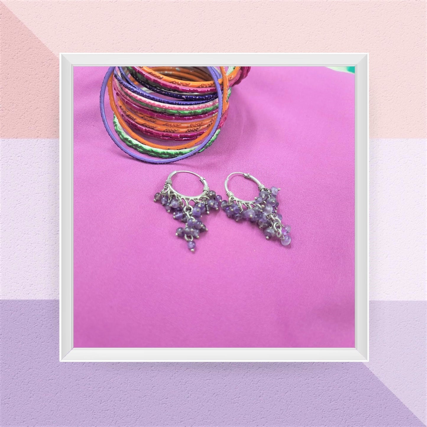 Hallmarked 92.5 Pure Silver Trini Purple Oxidized Hoops