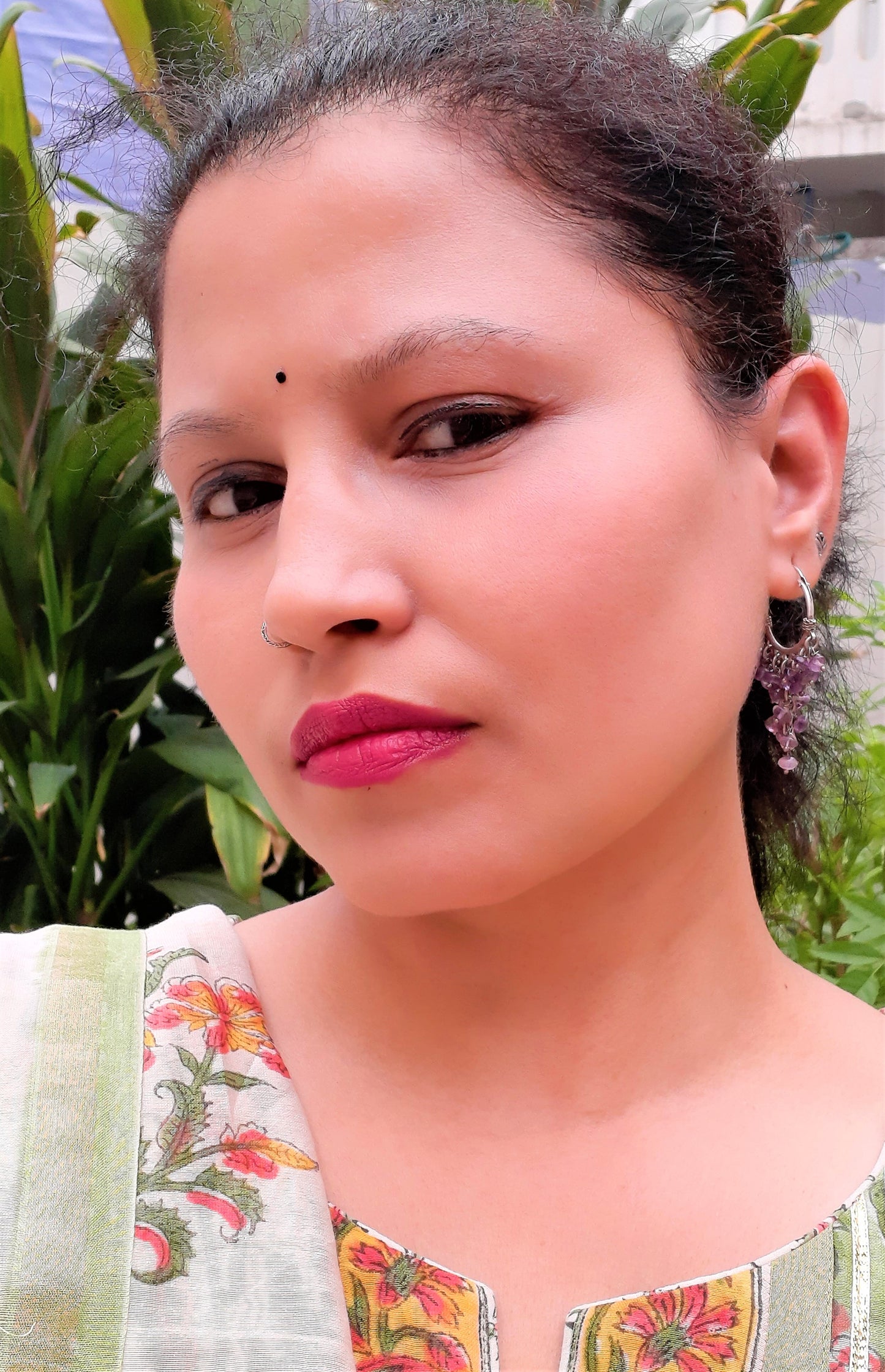 Hallmarked 92.5 Pure Silver Trini Purple Oxidized Hoops
