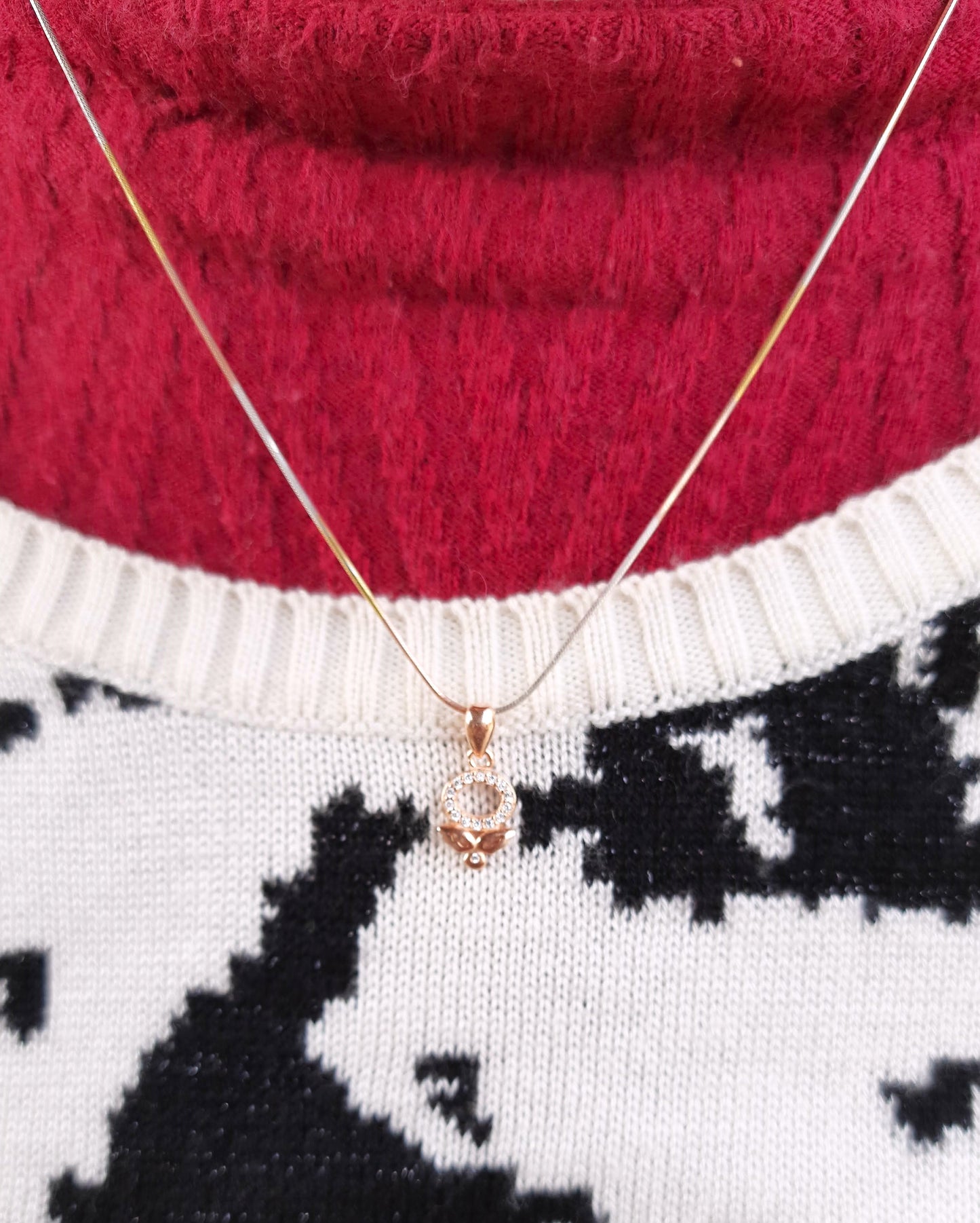 92.5 Pure Silver Aria Rose Gold AD Apple Pendant Set