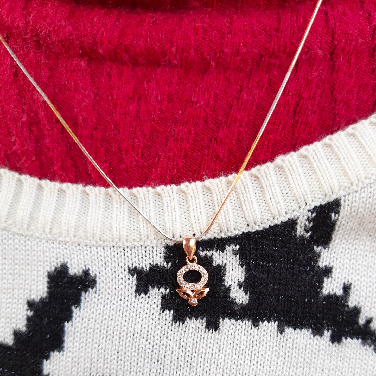 Hallmarked Pure 92.5 Silver Aria Rose Gold AD Apple Pendant Chain