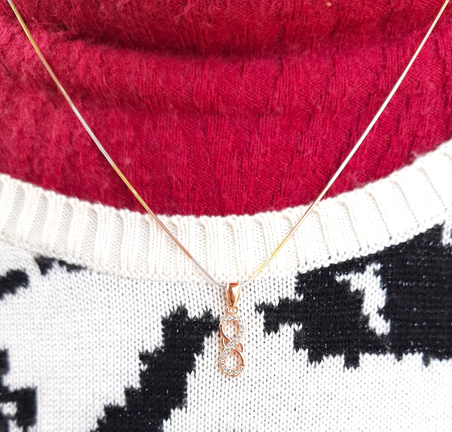 Hallmarked Pure 92.5 Silver Aria Rose Gold AD Infinite Pendant Chain