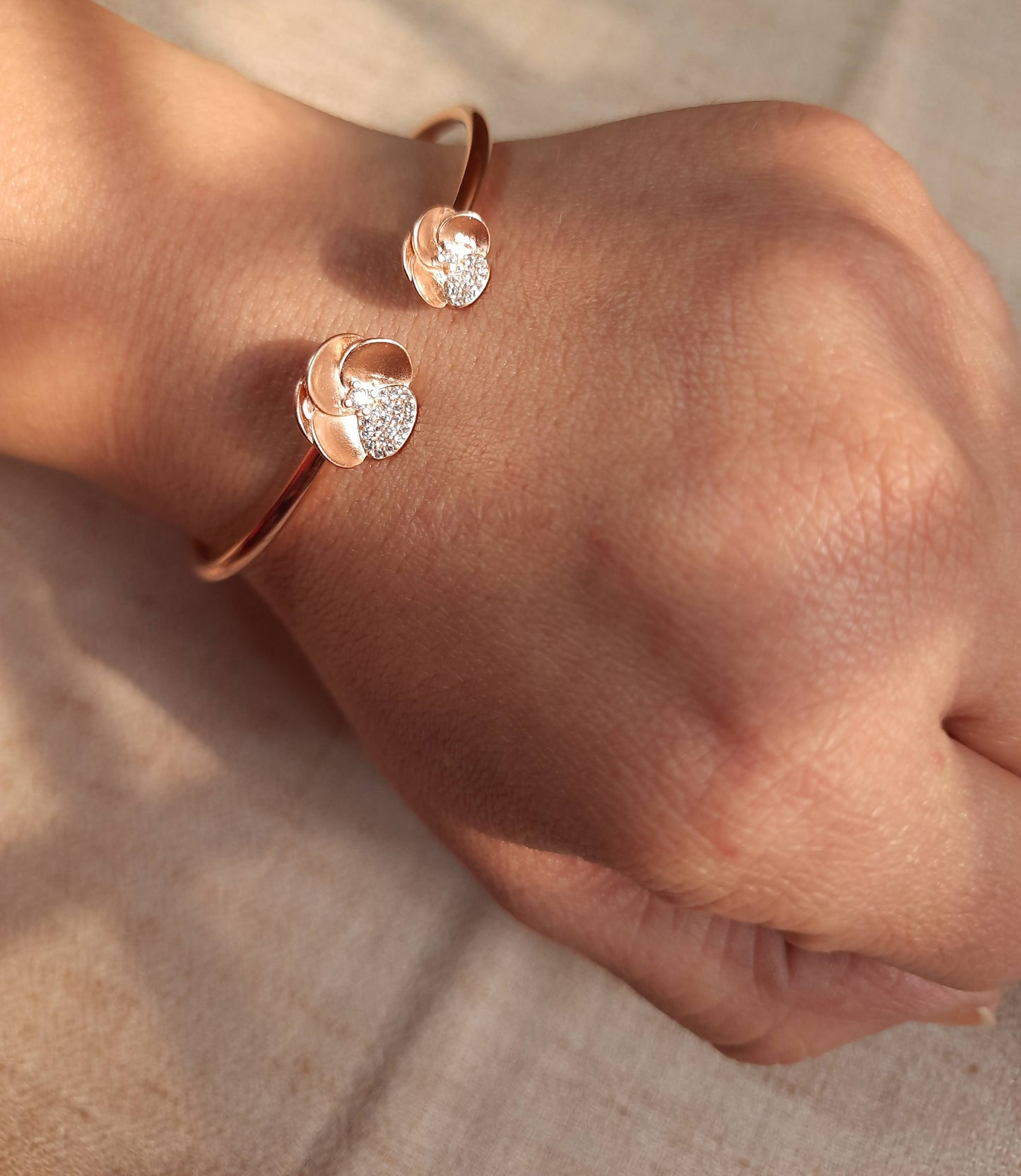 Hallmarked 92.5 Silver Ziya Rose Gold Zircon Daisy Bracelets