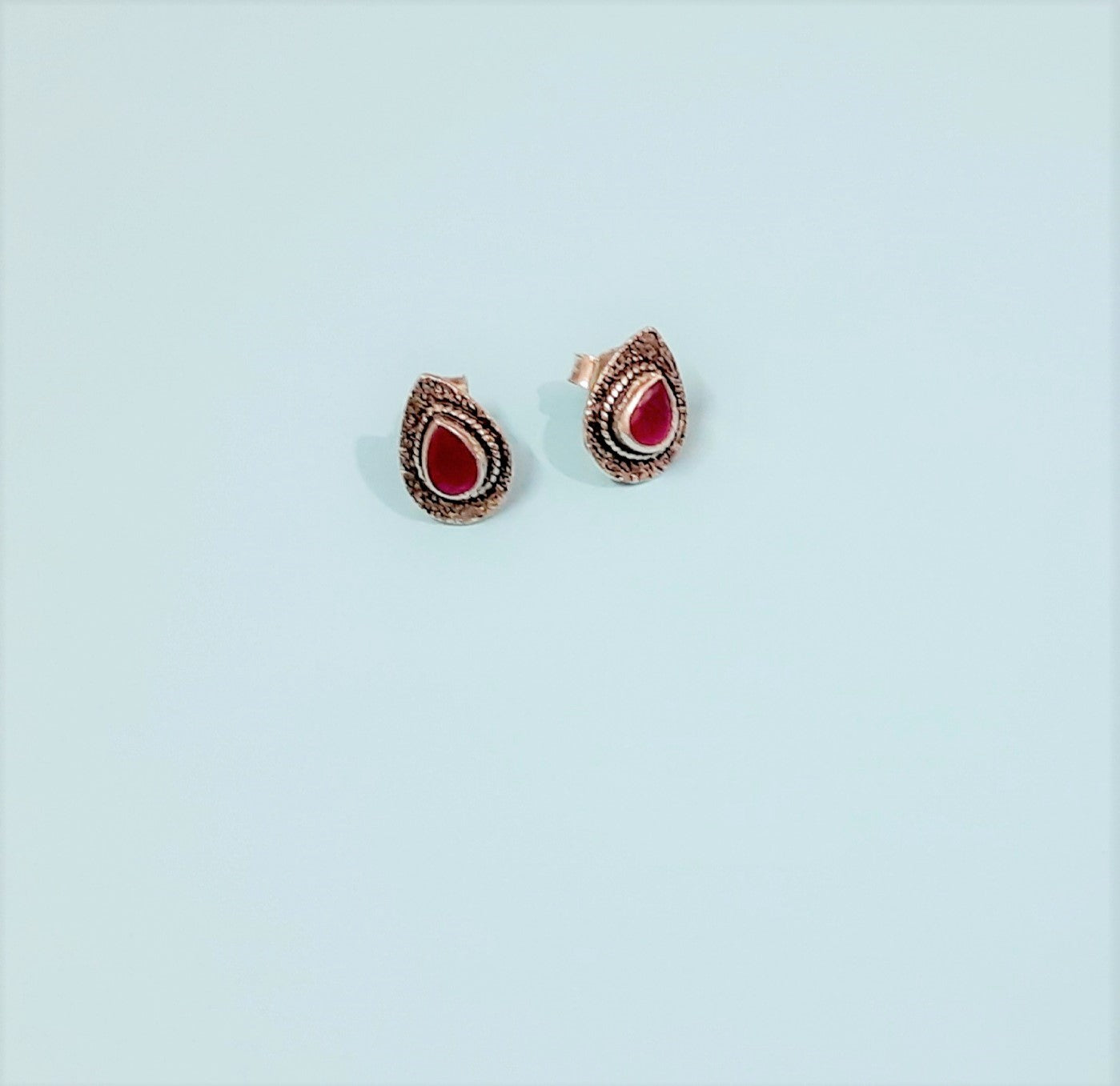 Hallmarked 92.5 Pure Silver SriVan Oxidized Ruby Drop Studs Earings