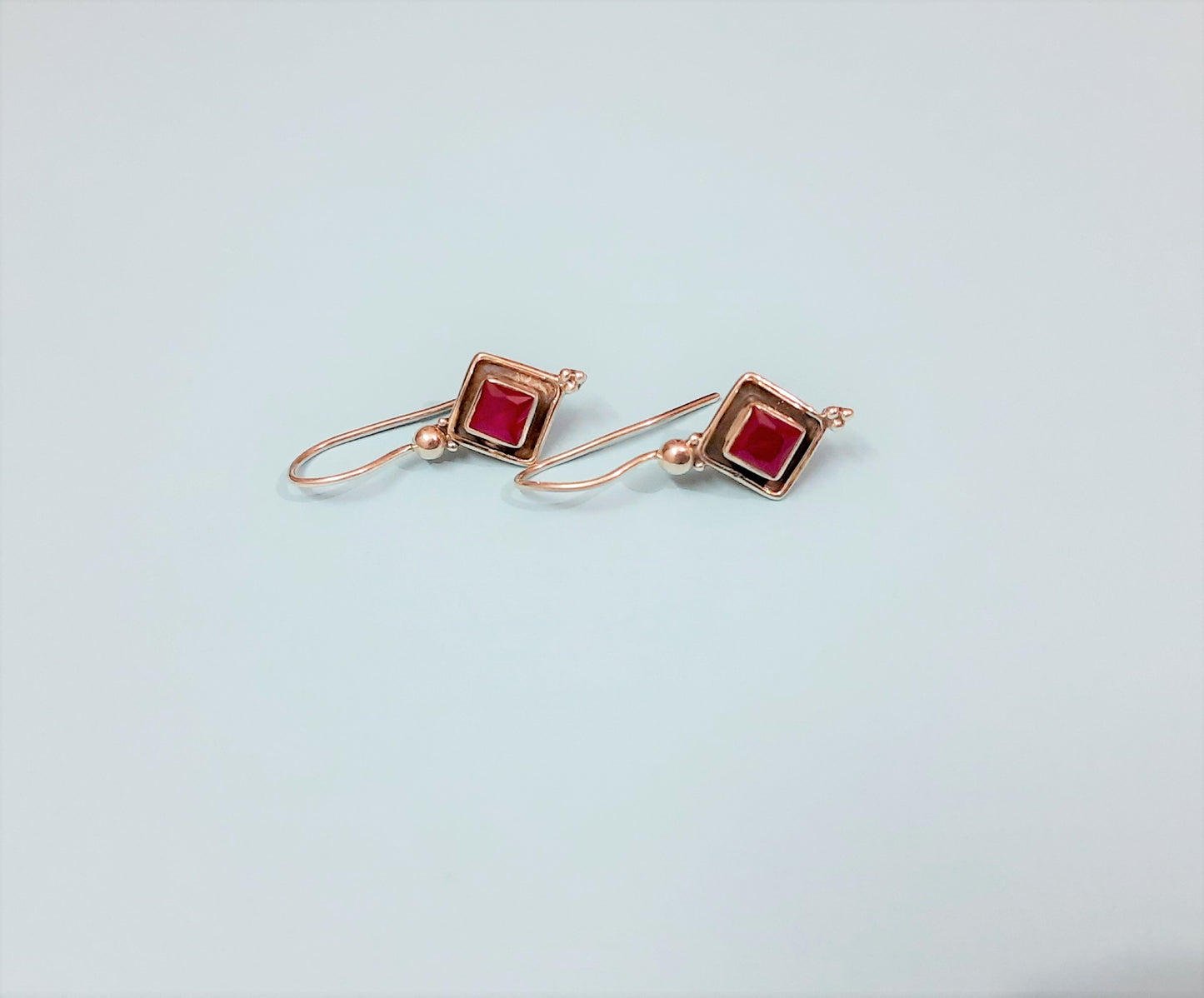 Hallmarked 92.5 Pure Silver Asha Red Square Danglers