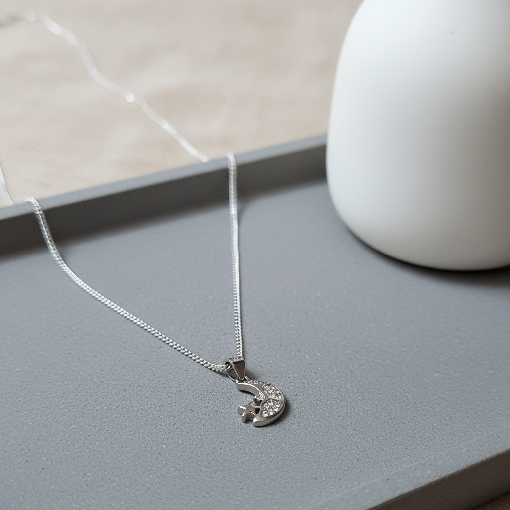 92.5 sterling silver moon star necklace | Allure Trinkets
