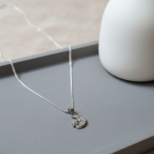 92.5 sterling silver moon star necklace | Allure Trinkets