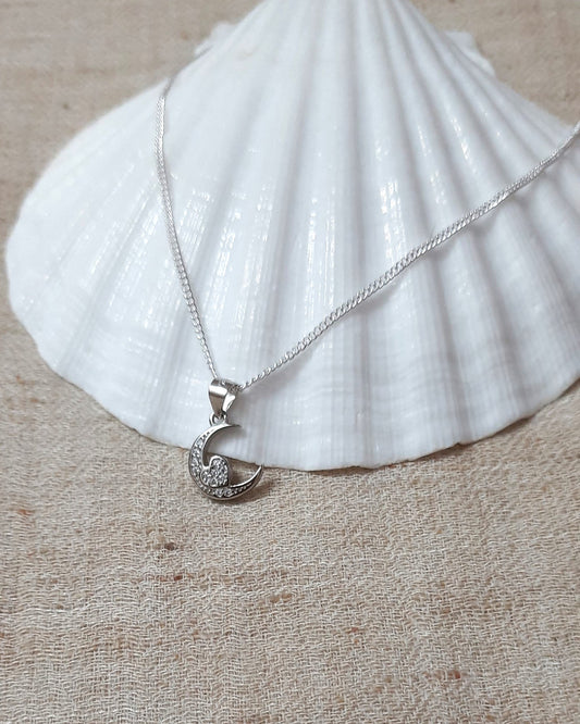 92.5 silver zircon moon pendant chain