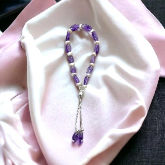 92.5 silver amethyst pearl bracelet