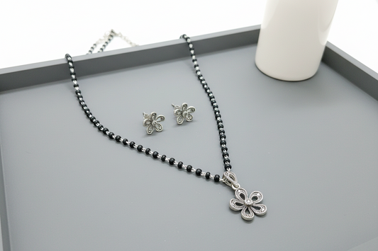 92.5 silver Floral mangalsutra Set | Allure Trinkets 