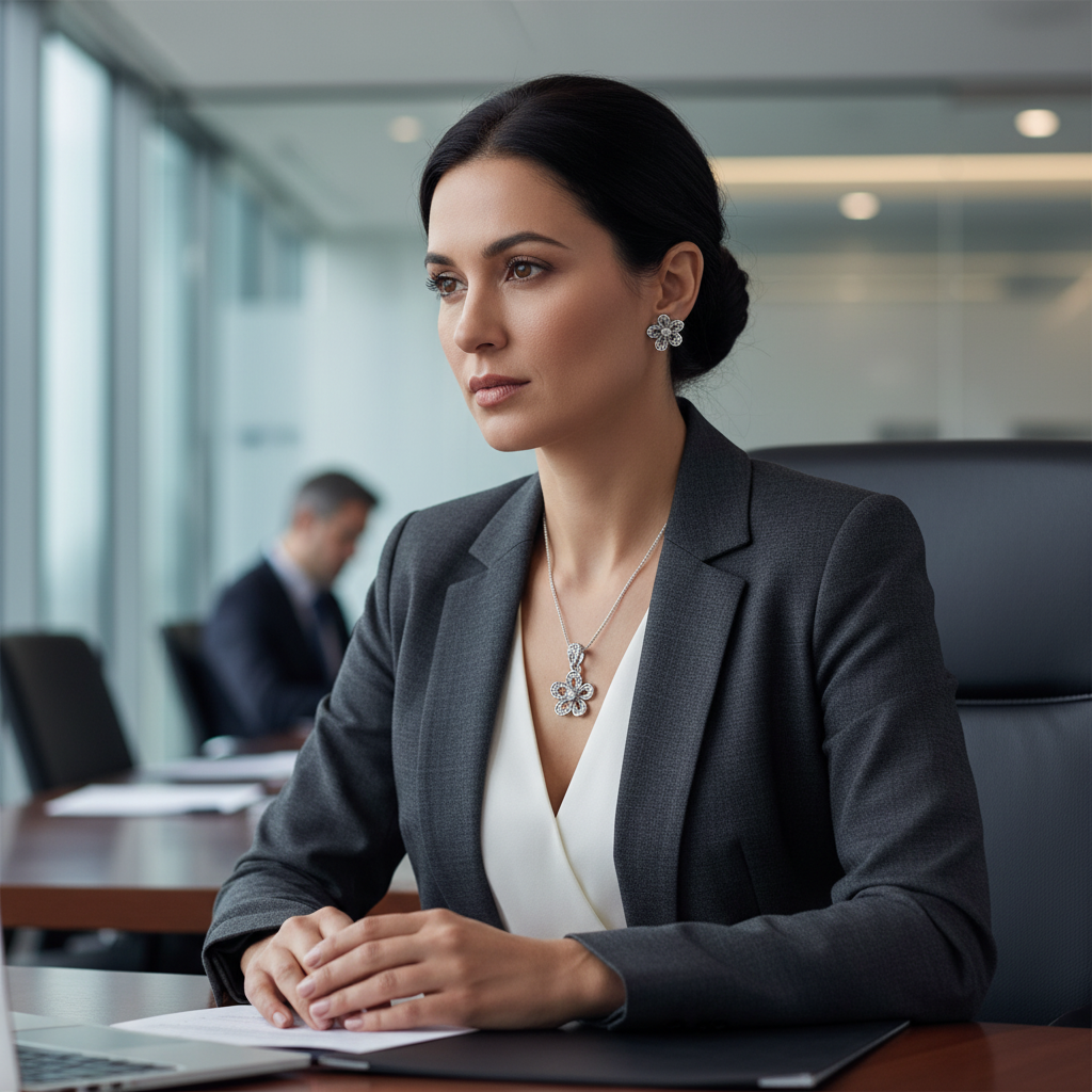 Hallmarked 92.5 Pure Silver Nidhi Marcasite Floral Pendant Set