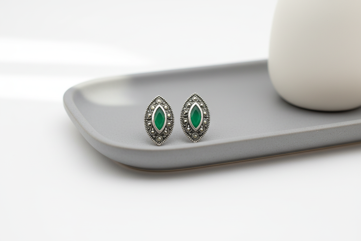 92.5 Sterling Silver Green Earings | Allure Trinkets 
