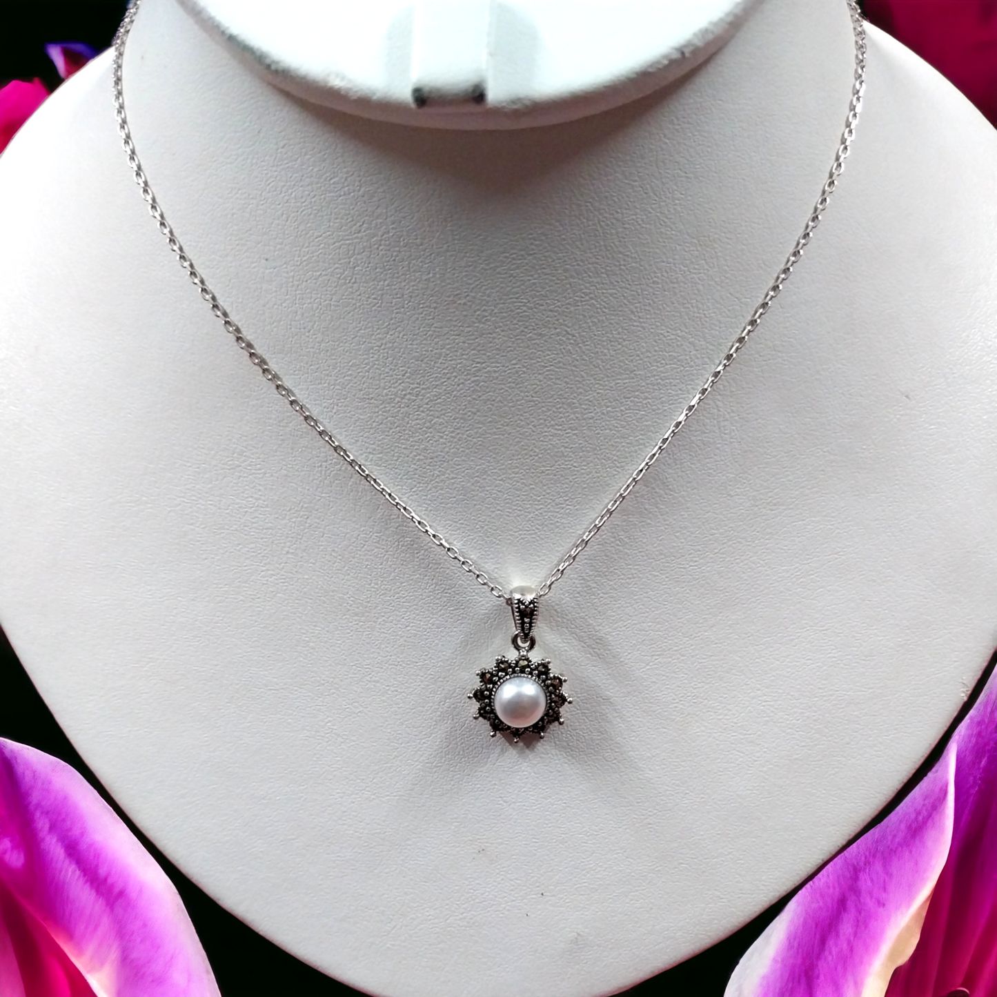 92.5 silver pearl pendant chain