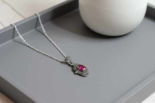 92.5 Sterling Silver Pink Pendant Chain  | Allure Trinkets 
