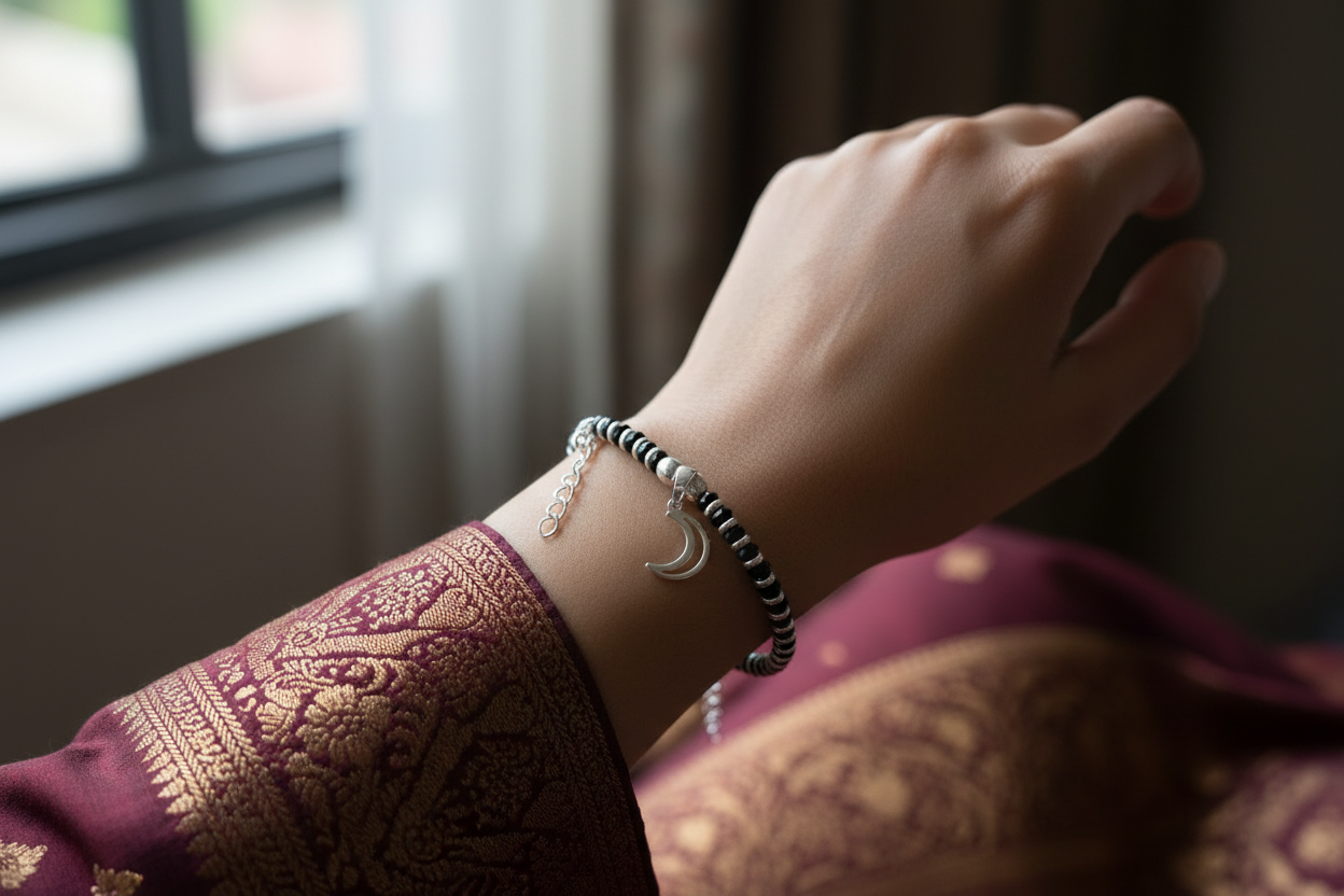 92.5  Sterling Silver Black Bead Bracelet | Allure Trinkets