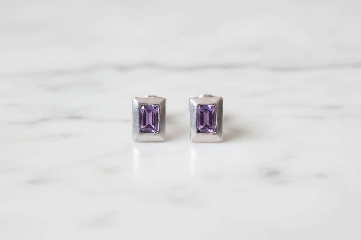 Hallmarked 92.5 Pure Silver Trina Purple Studs Earings