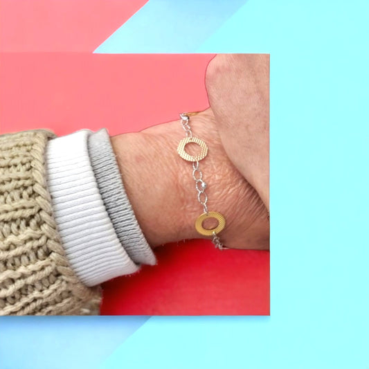92.5 Silver Rosegold Golden Round Bracelet